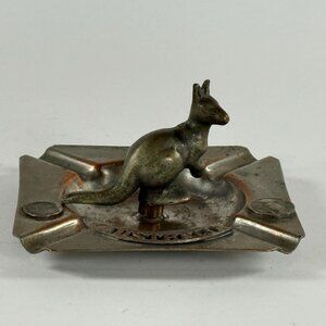 Vintage Australian Kangaroo Ashtray Metal Souvenir With Rustic Patina Collectibl